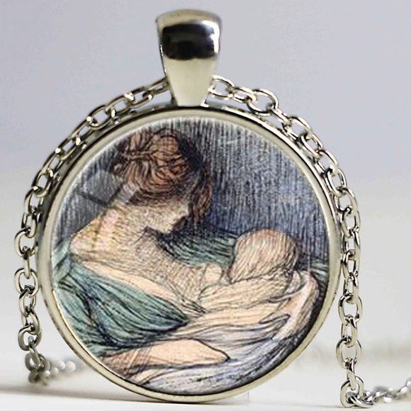 LuckyMia Jewelry - Mother Child Glass Pendant Nursing Necklace